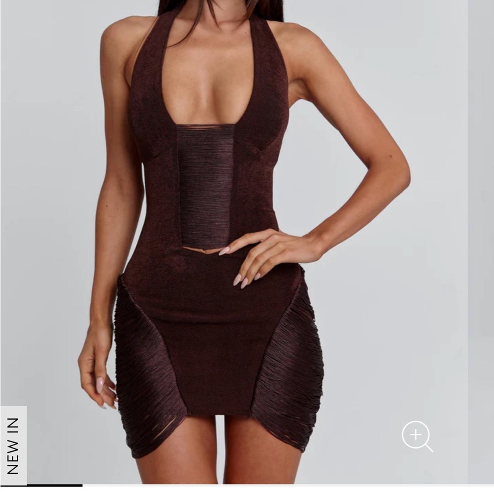 Elegant Brown Halter Mini Dress - BRAND NEW - TAG ON- ZEPHYRIA DRESS OUTCAST